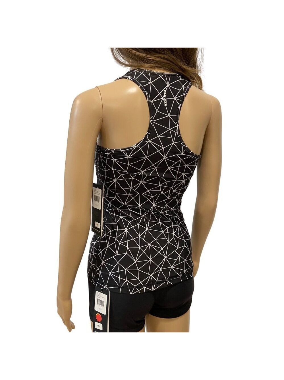 Karma Black & White Geometric Print Racerback Tank Top self bra with pads